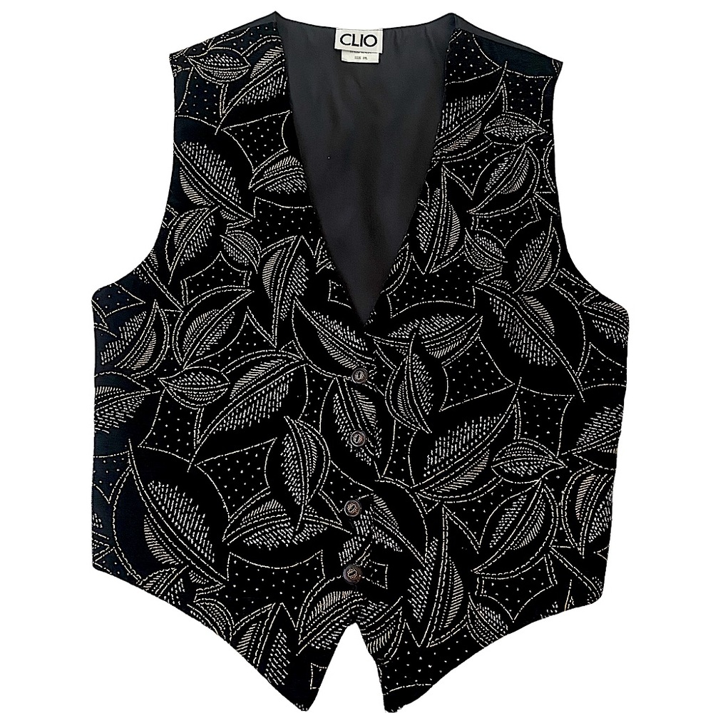 VINTAGE CLIO GLITTERY ABSTRACT LEAVES VEST SZ S